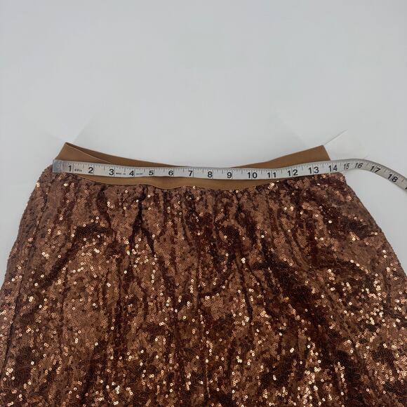 DR2 Women's Pleated Sequin Shimmer Midi Dress Pull On Elastic Waist Brown Medium - Picture 6 of 8